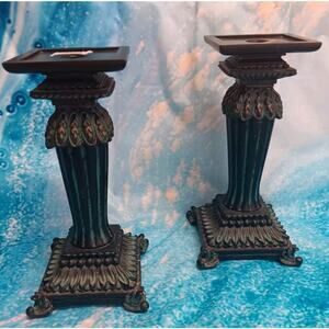 Vintage PartyLite Regal Pillar Candle Holder Set – 12” & 10” Bronze Pair